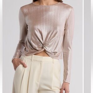 Robert Rodriguez Metallic Twist-Front Long Sleeve Top
